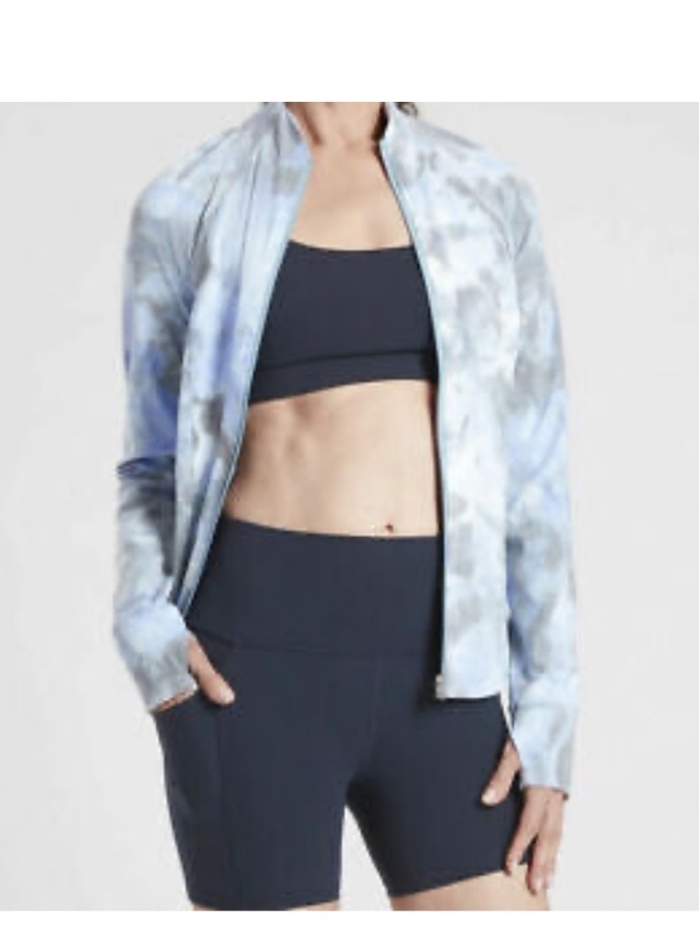 Athleta salutation Blue Gray Tie-Dye Zip Jacket
